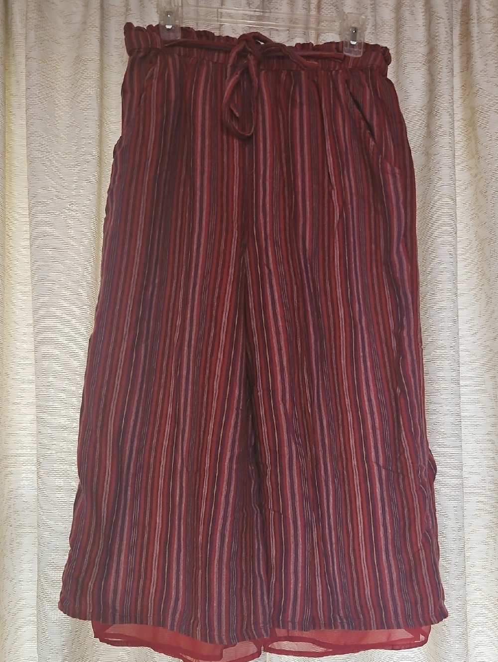 aerie Wide-Leg Striped Pants in Burgundy Multi